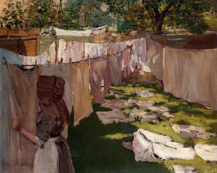 威廉·梅里特·切斯 的油画作品 -  《洗涤日,布鲁克林的后院回忆》