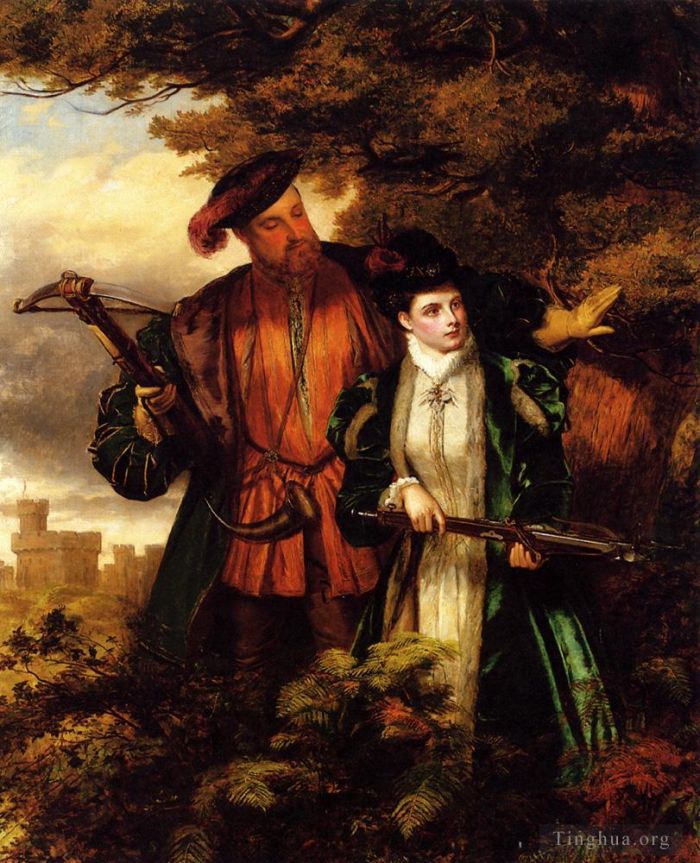 威廉·鲍威尔·弗里思 的油画作品 -  《亨利八世和安妮博林射鹿》