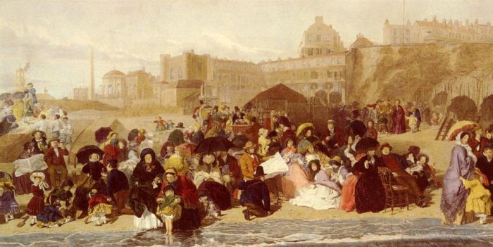 威廉·鲍威尔·弗里思 的油画作品 -  《拉姆斯盖特金沙海边生活》