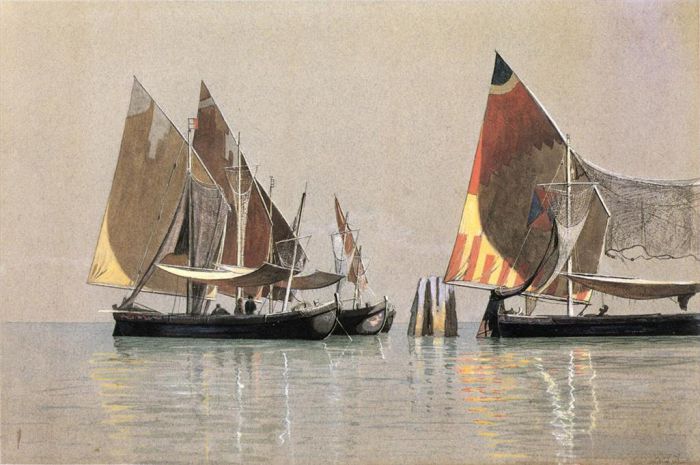 威廉·斯坦利·哈兹尔廷 的油画作品 -  《意大利船威尼斯海景威廉·斯坦利·哈兹尔廷》