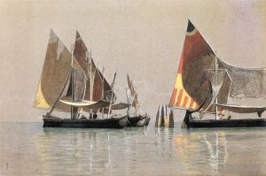 艺术家威廉·斯坦利·哈兹尔廷作品《意大利船威尼斯海景威廉·斯坦利·哈兹尔廷》