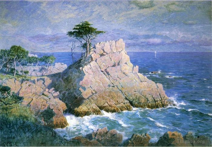 威廉·斯坦利·哈兹尔廷 的油画作品 -  《加利福尼亚州中途岛又名蒙特雷附近的赛普拉斯角》