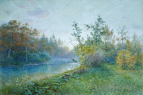 威廉·斯坦利·哈兹尔廷 的油画作品 -  《特劳恩施泰因磨坊大坝》