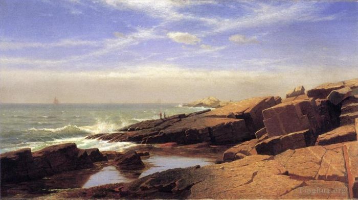 威廉·斯坦利·哈兹尔廷 的油画作品 -  《Nahant2,的岩石》