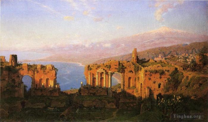 威廉·斯坦利·哈兹尔廷 的油画作品 -  《西西里岛陶尔米纳罗马剧院遗址》