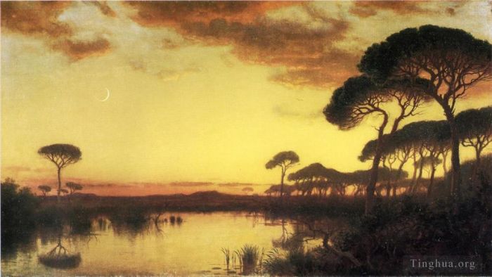 威廉·斯坦利·哈兹尔廷 的油画作品 -  《日落辉光罗马平原》