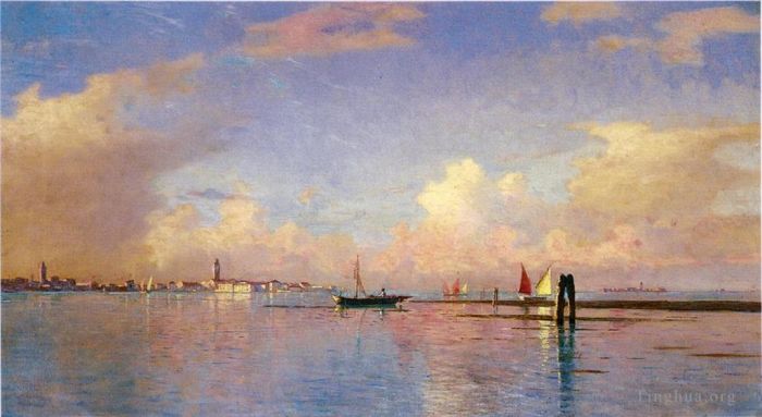 威廉·斯坦利·哈兹尔廷 的油画作品 -  《威尼斯大运河上的日落》