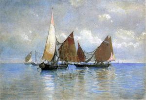 艺术家威廉·斯坦利·哈兹尔廷作品《威尼斯渔船》