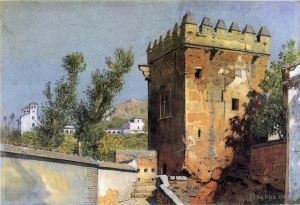 艺术家威廉·斯坦利·哈兹尔廷作品《西班牙阿罕布拉宫的景色》