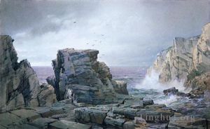 艺术家威廉·特罗斯特·理查兹作品《岩石海岸》