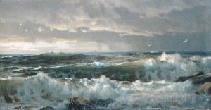 艺术家威廉·特罗斯特·理查兹作品《在岩石上冲浪》