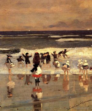 艺术家温斯洛·霍默作品《海滩场景又名冲浪中的孩子》