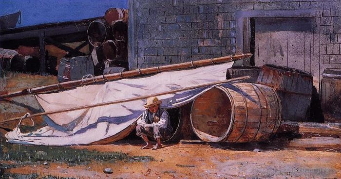 温斯洛·霍默 的油画作品 -  《船坞里的男孩又名桶男孩》