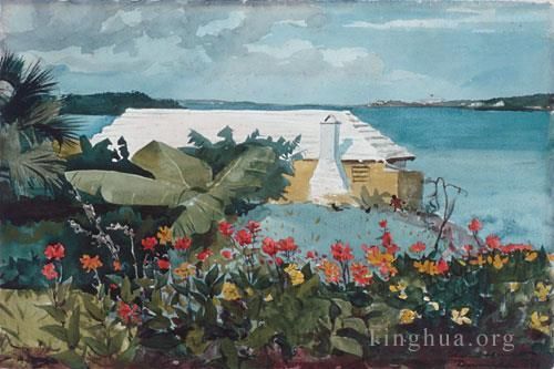 温斯洛·霍默 的油画作品 -  《花园和平房》