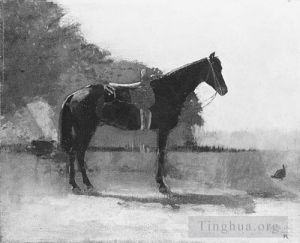 艺术家温斯洛·霍默作品《农场院子里的鞍马》
