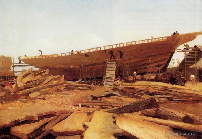 温斯洛·霍默 的油画作品 -  《格洛斯特造船厂》