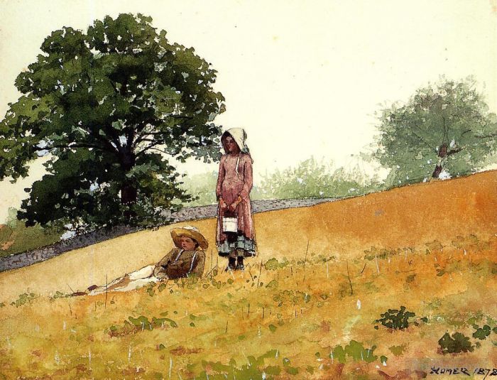 温斯洛·霍默 的各类绘画作品 -  《山坡上的男孩和女孩》