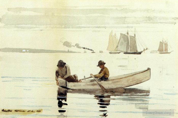 温斯洛·霍默 的各类绘画作品 -  《男孩钓鱼格洛斯特港》
