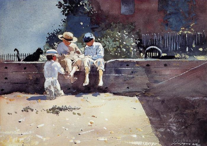 温斯洛·霍默 的各类绘画作品 -  《男孩和小猫》