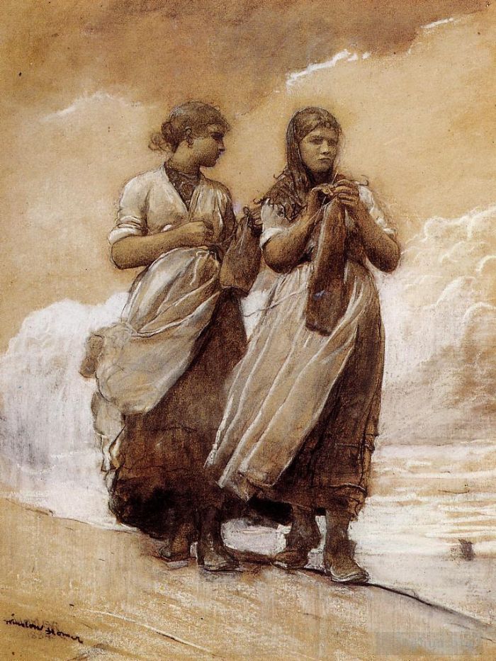 温斯洛·霍默 的各类绘画作品 -  《泰恩茅斯海岸的渔女》