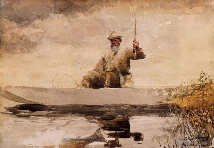 温斯洛·霍默 的各类绘画作品 -  《在阿迪朗达克山脉钓鱼》