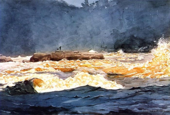 温斯洛·霍默 的各类绘画作品 -  《萨格奈急流钓鱼》
