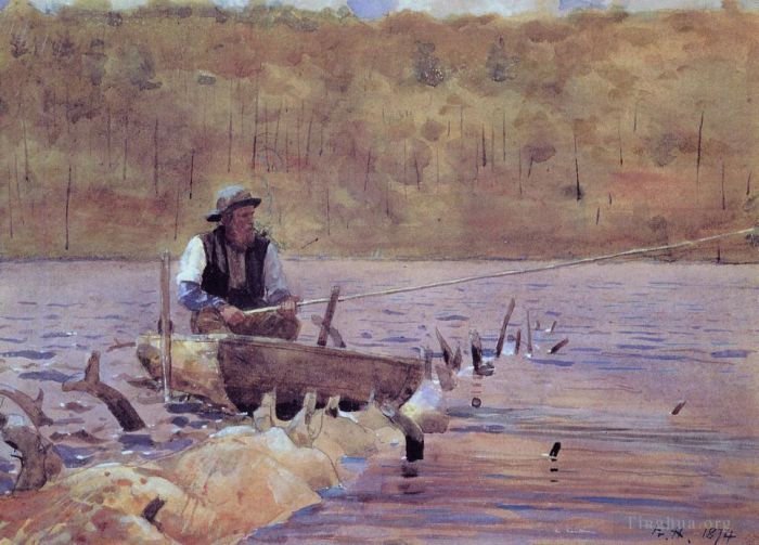 温斯洛·霍默 的各类绘画作品 -  《平底船钓鱼的男人》