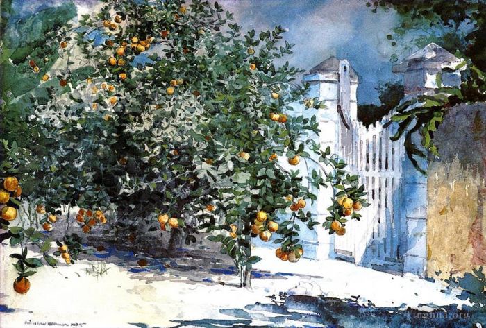温斯洛·霍默 的各类绘画作品 -  《拿骚橙树又名橙树和门》