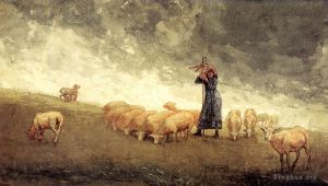 艺术家温斯洛·霍默作品《牧羊女照料羊》