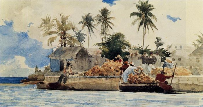 温斯洛·霍默 的各类绘画作品 -  《海绵钓鱼,拿骚》