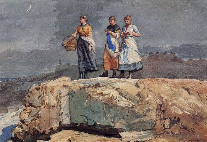 温斯洛·霍默 的各类绘画作品 -  《悬崖上的船在哪里》