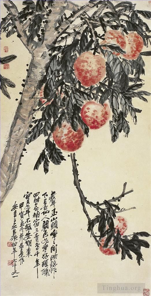 吴昌硕 的书法国画作品 -  《桃树》