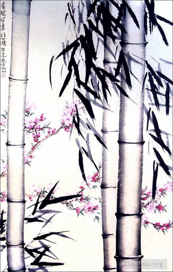 徐悲鸿 的书法国画作品 -  《竹与花》