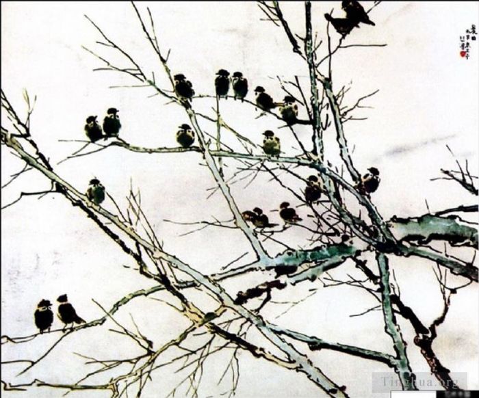 徐悲鸿 的书法国画作品 -  《树枝上的鸟儿》