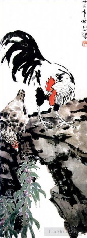 艺术家徐悲鸿作品《公鸡和母鸡》