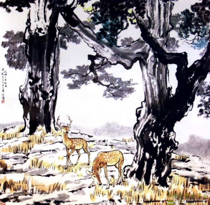 徐悲鸿 的书法国画作品 -  《鹿》