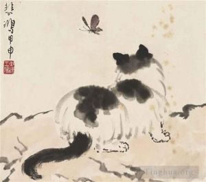 艺术家徐悲鸿作品《小猫与蝴蝶,1944》