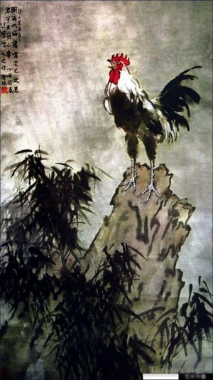 艺术家徐悲鸿作品《岩石上的公鸡》