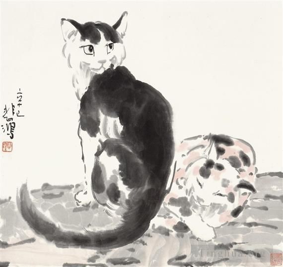 徐悲鸿 的书法国画作品 -  《两只猫》
