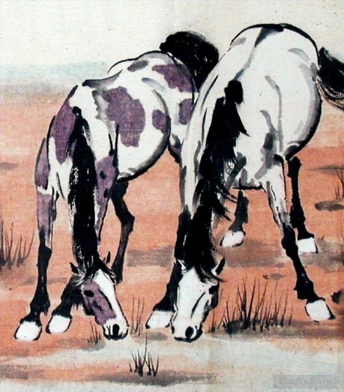 徐悲鸿 的书法国画作品 -  《两匹马,1948》