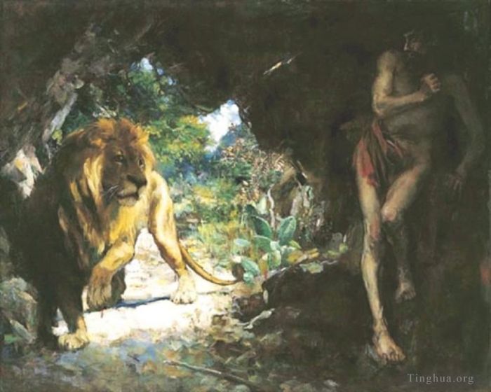 徐悲鸿 的油画作品 -  《奴隶与狮,1924》